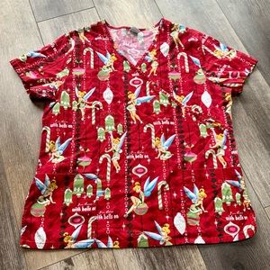 Tinker Bell Christmas Scrub Top by Disney Medical Nurse Dental Veterinarian